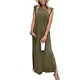GRECERELLE 2026 Women Year-Round Casual Round Neck Loose Split Wrinkle-Free Long Maxi Vacation Dress with Pockets (XXS-4XL)