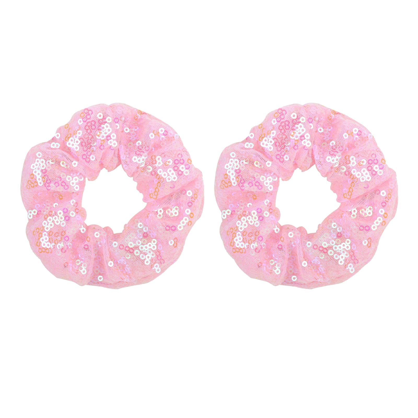 Photo 1 of Sparkly Sequins Hair Scrunchies for Hair - 2Pcs Pink Sequins Scrunchies for Thick Curly Hair Ties Elastic Hair Bands Ropes Ponytail Holders Hair Accessories for Women Girls Teen Gifts