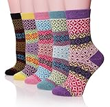 ProEtrade Womens Girls Wool Cute Thick Winter Socks 5 Pairs Warm Crew Socks