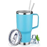 FristChoice 20oz Insulated Tumbler with Handle Stainless Steel Travel Coffee Mug with Lid and Straw Double Wall Vacuum Leak-proof Reusable Thermal Water Cup for Hot and Cold Drinks (Sky blue,1 Pack)