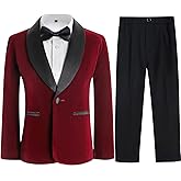 Boys Tuxedo Suit 3 Pieces Kids Formal Slim Fit Velvet Suits Set for Wedding Prom Party