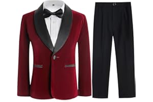 KIDINIX Boys Tuxedo Suit 3 Pieces Kids Formal Slim Fit Velvet Suits Set for Wedding Prom Party