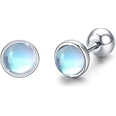 Moonstone Earrings 925 Sterling Silver Tragus Earrings Cartilage Earrings Screw Back Earrings Helix Piercing Jewelry Hypoallergenic Earrings for Women