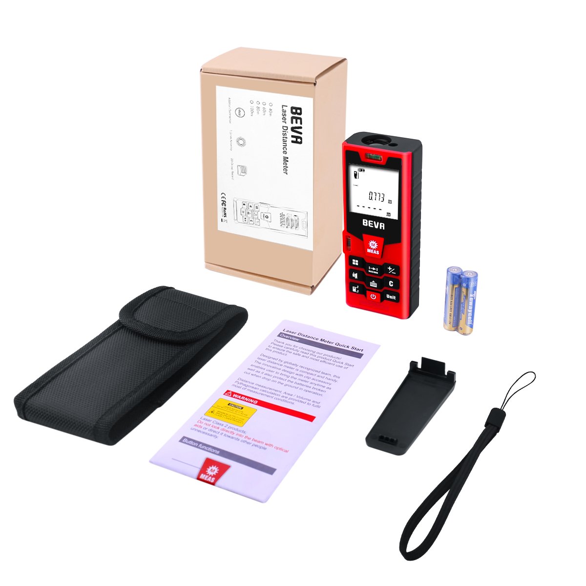 Laser Distance Measure BEVA 131Feet Digital Distance Meter with Large LCD Backlit Mute Function, Handheld Measuring Device with Pythagorean Mode, Measure Distance, Area and Volume