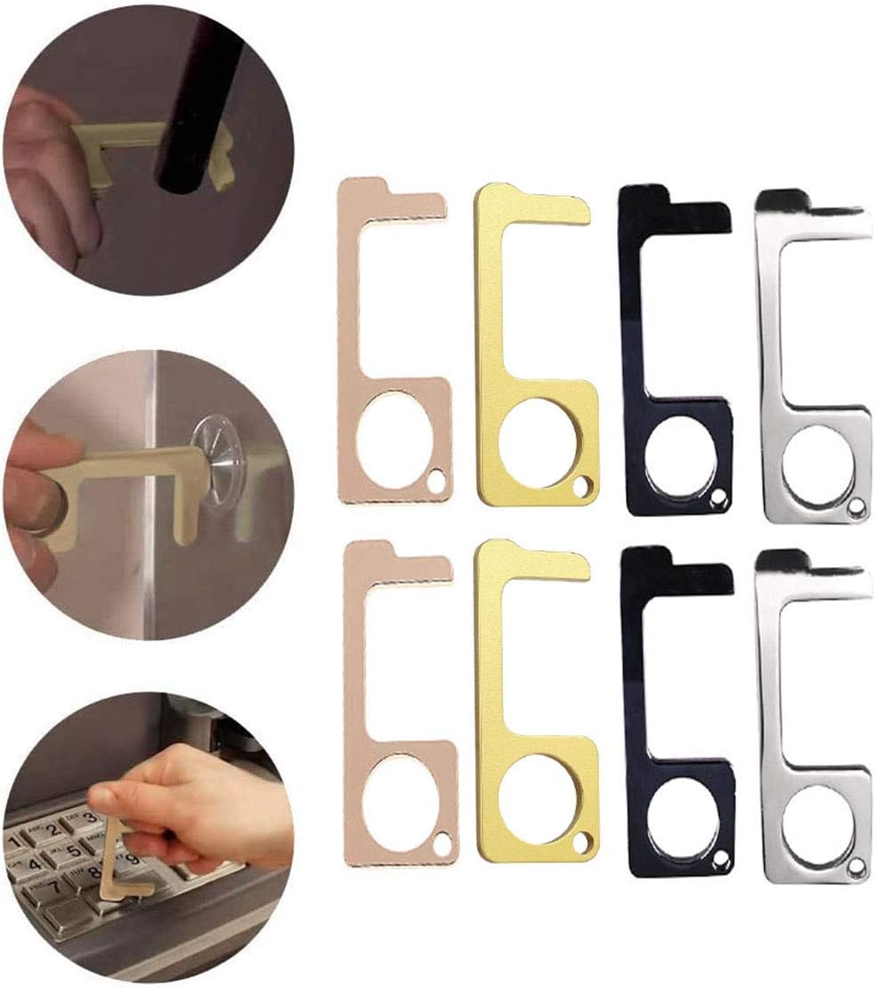 8PCS Handheld Non-Contact Door Opener, Brass Hooks Keychain Tool Door Opener Tool Hygiene Hand Keep Germ-Free from Bacteria Ridden Surfaces