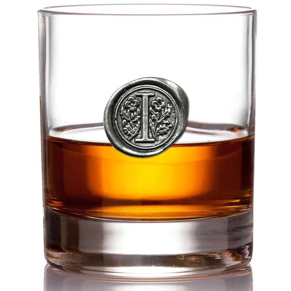 English Pewter Company 11oz Whisky Glass Tumbler with Monogram Initial - Personalised Gift with Your Choice of Initial (I) [MON109]