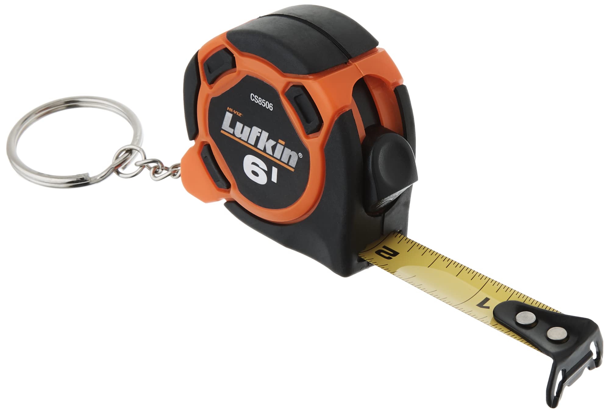 Crescent Lufkin 1/2" x 6' Mini Hi-Viz® Orange Yellow Clad Keychain Tape Measure - Counter Display - CS8506