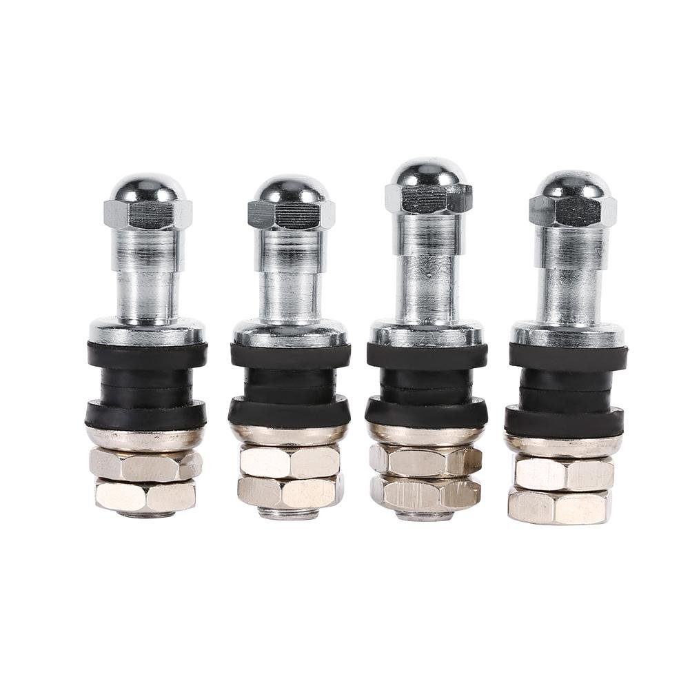 Tire Valve Stem, 4Pcs Car Tubeless Wheel Tire Valve Stem Solid brass Metal Bolt In High Pressure Silver Black Flush Mount Rear Tire Pressure Monitor Valve Stem EPDM Rubber Cap Tyre Sensor Indicator