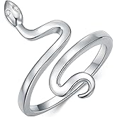 LWXIE Diamond Snake Ring for Women 925 Sterling Silver Snake Statement Rings Open Adjustable Rings for Women