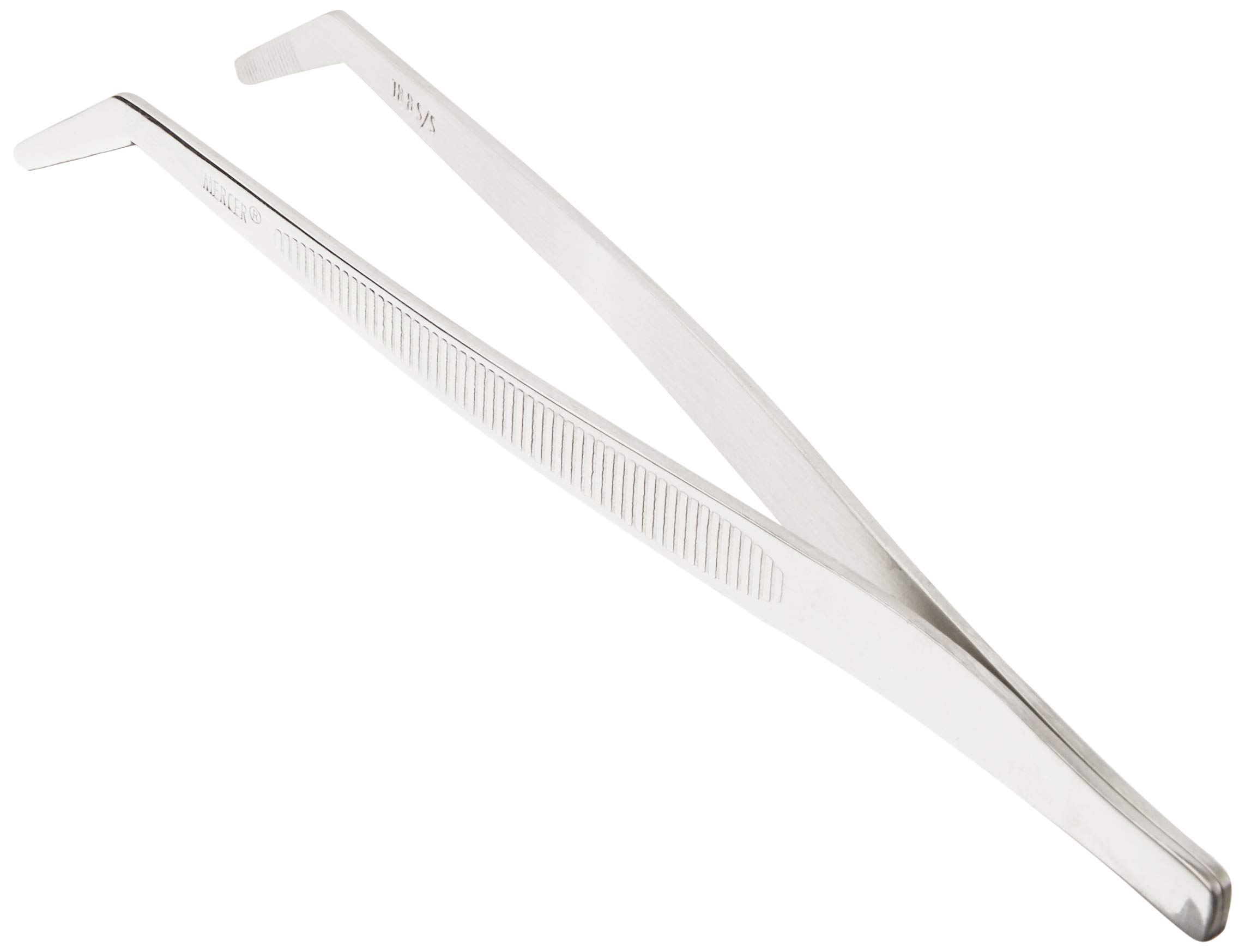 Mercer Culinary M35134 18-8 Stainless Steel Tweezer Precision Tongs, 6-1/8-Inch, Curved, Silver
