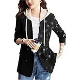 Women's Hooded Blazer Coat Business Casual Long Sleeve Thin Suit Jackets with Pockets
