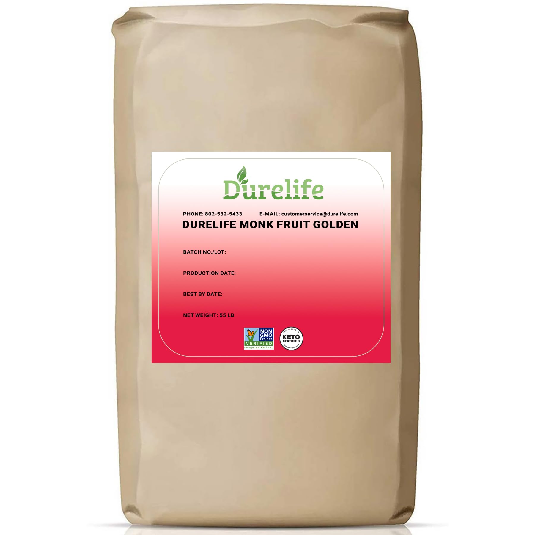 Durelife Golden Monk Fruit Sweetener, 1:1 Sugar Replacement, Keto Diet Friendly, Zero Calorie, Kosher Sugar Substitute, Golden - 55 lb Bulk Bag Image Durelife Golden Monk Fruit Sweetener, 1:1 Sugar Replacement, Keto Diet Friendly, Zero Calorie, Kosher Sugar Substitute, Golden - 55 lb Bulk Bag Image