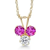 Gem Stone King 14K Yellow Gold Pink Sapphire and White Topaz 3-Stone Pendant Necklace For Women (0.41 Cttw, Gemstone September Birthstone, Round 3MM, 18 Inch Chain)