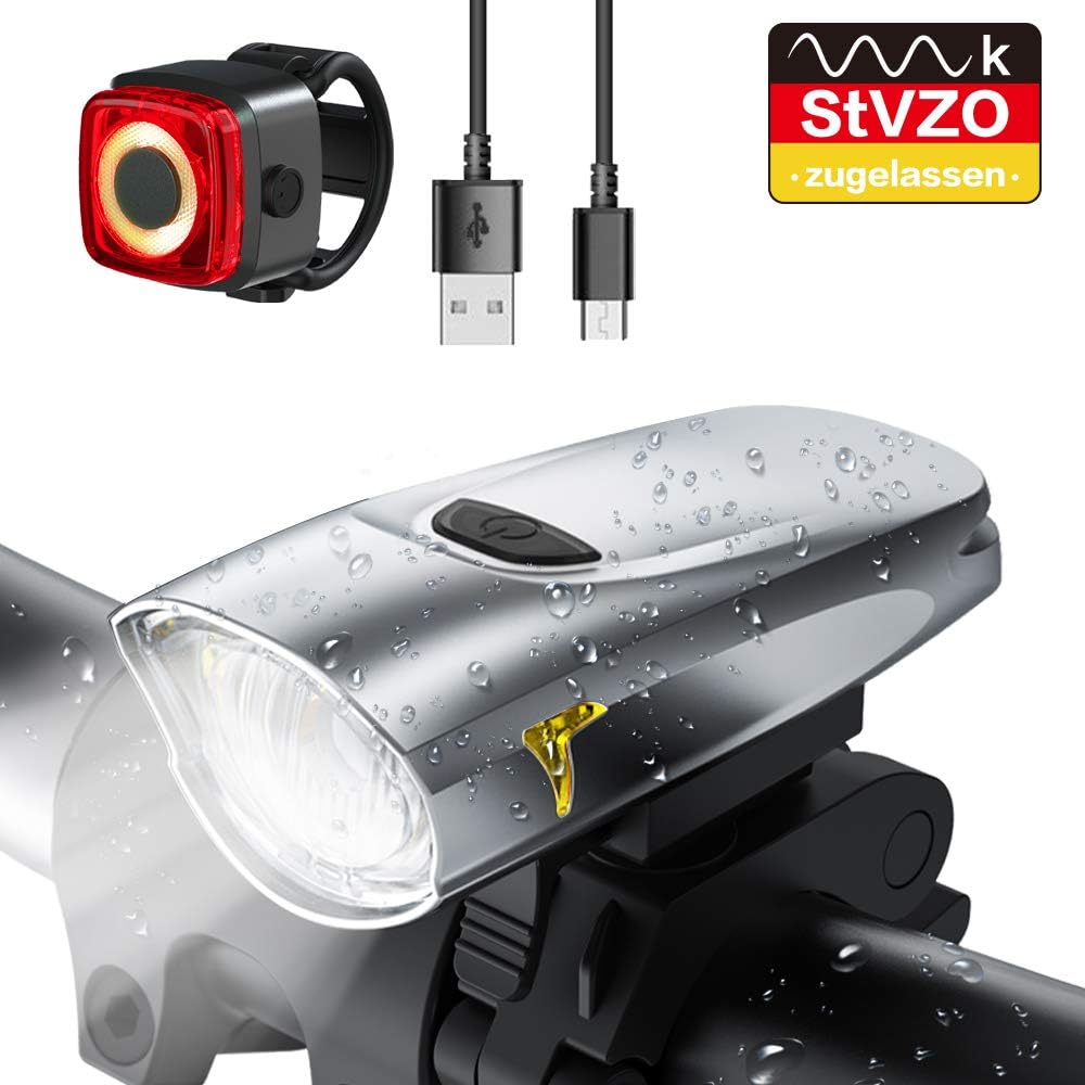 LIFEBEE Neueste Modell LED Fahrradlicht Set, StVZO Zugelassen USB Fahrradbeleuchtung Aufladbar Fahrradlampe, Wasserdicht Fahrradlichter Vorne Akku Wiederaufladbar Batterie Licht für Fahrrad
