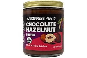 Wilderness Poets, Organic Chocolate Hazelnut Butter - (8 Ounce) - No Palm Oil - Simple Ingredients - 70% Hazelnuts, 30% Dark Chocolate Sweetened with Organic Coconut Sugar - Glass Jar