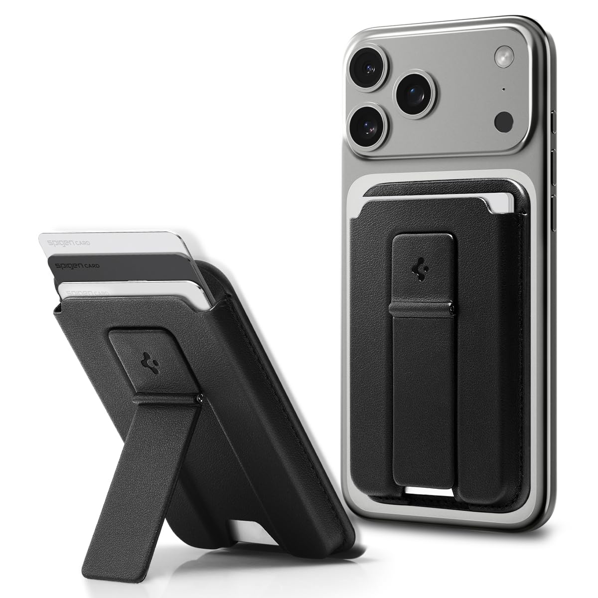 Spigen Smart Fold 2 MagFit Magnetic MagSafe Wallet Card Holder with Kickstand Compatible with iPhone 17/16/15/14/13/12 Series and PixelSnap Cases for Pixel 10 Series - Black