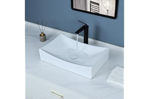 bathivy 22"x14" Rectangle Vessel Sink with Pop up Drain, Above Counter Bathroom Sink, Rectangular Bathroom Vessel Sink, Modern White Porcelain Ceramic Vessel Sink, Countertop Vessel Sink for Bathroom