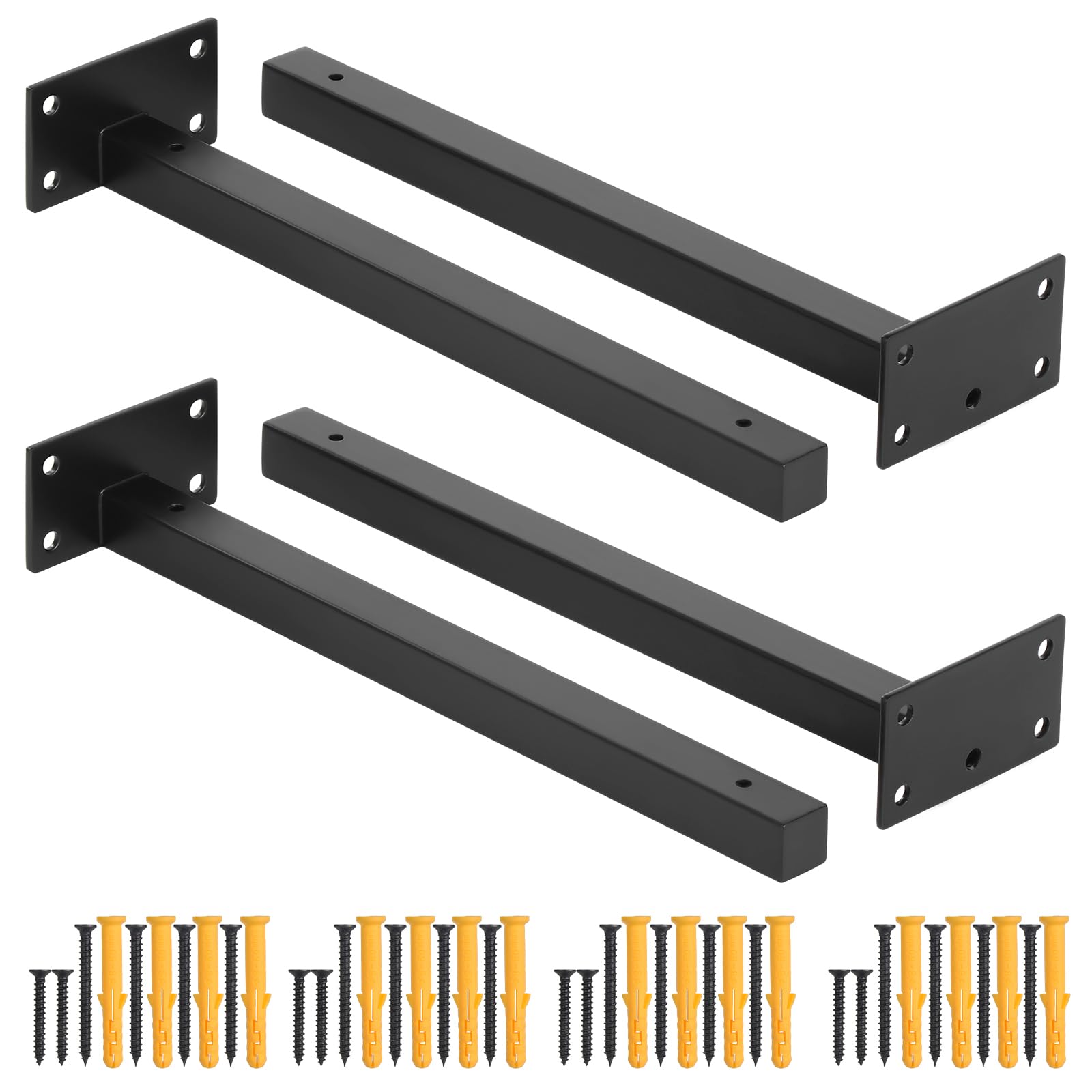 Faankiton 4 Pieces Heavy Duty Shelf Brackets, Floating Shelf Bracket, Industrial Black Shelf Brackets, Wall Mounted Industrial Metal Shelving Supports, 20mm Thick, Load Capacity: 40-60Kg (12 Inches)
