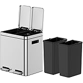 Garvee 8 gal Stainless Steel Recycling Trash Can with 2 Compartments & Soft-Close Lid - Dual Waste Bins for Kitchen, Office - Fingerprint-Proof, 30 L (15+15 L) Capacity