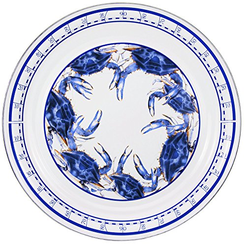 Enamelware - Blue Crab Pattern - 20 Inch Round Serving Tray