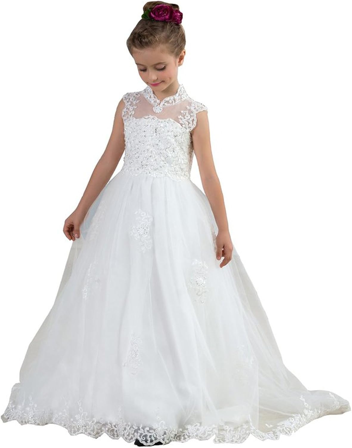 high neck flower girl dress
