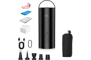 HK Pompe à air gonflable avec lumière, pompe à air électrique portable avec sac de rangement, sans fil de type C rechargeable