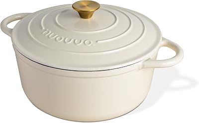 Nuovva Enamelled Cast Iron Dutch Oven 5 Quart Cream with Lid 24cm