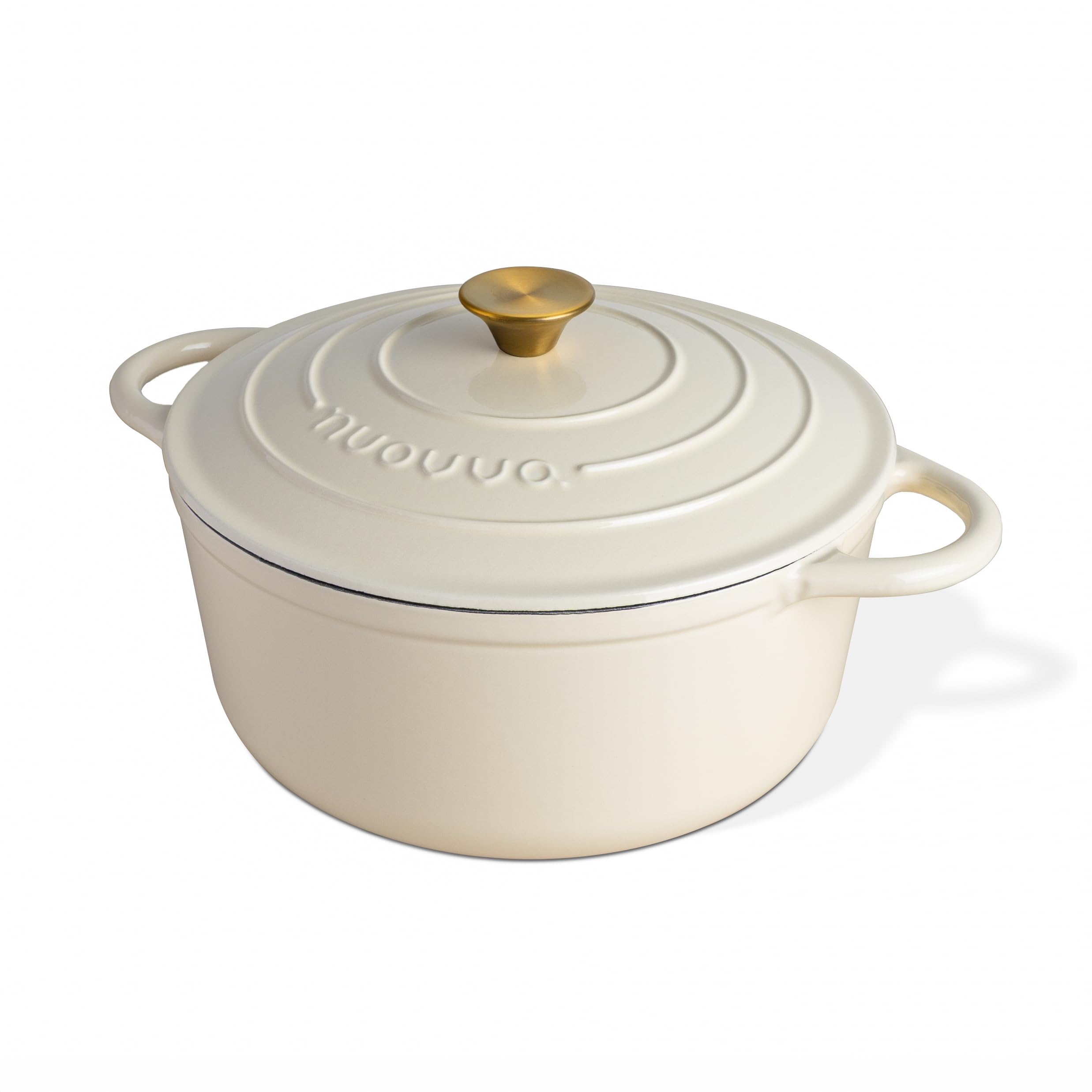 Cast Iron Pot with Lid – Non-Stick Ovenproof Enamelled Casserole Pot, Oven Safe up to 500° F – Sturdy Dutch Oven Cookware – Cream, 5-Quart, 24cm – by Nuovva Image