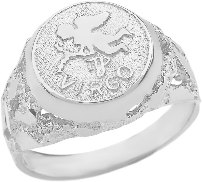 Solid 925 Sterling Silver Zodiac Sign Band Nugget Men's Ring