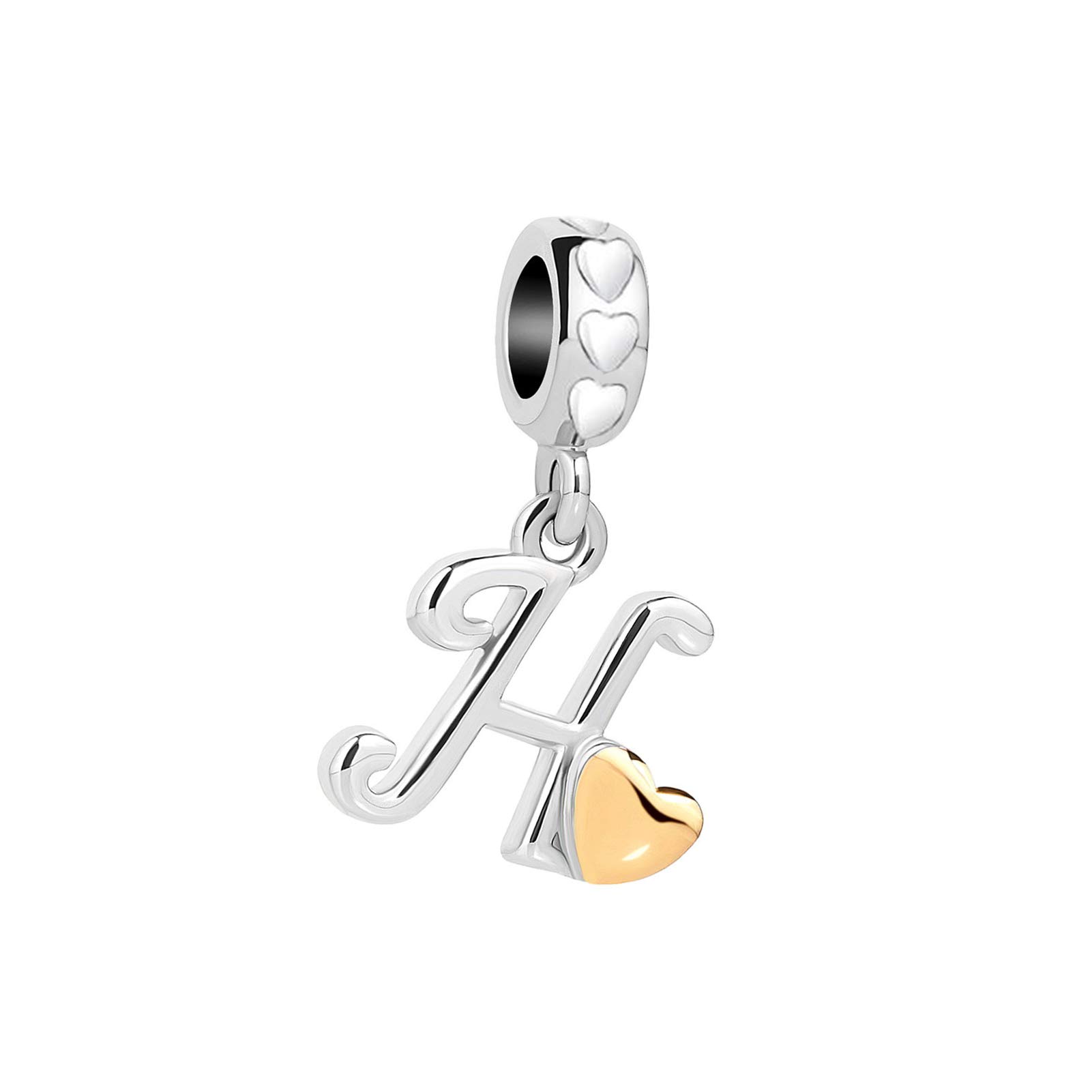 H Letter Initial Name Alphabet Love Heart Pendant Charm fits Pandora Charms Bracelets Birthday Jewellery Gift for Family Christmas Mum Granddaughter