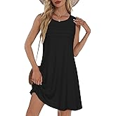 Sundresses for Women Casual Summer Pleated Front Loose Sleeveless Tank Dress with Pockets