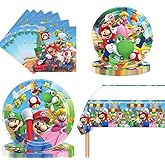 Fuyhiuous Mario Party Supplies 41Pack include 20 plates, 20 napkins 1 tablecloth for Mario birthday party decoration