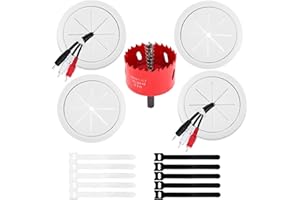 HOMEBOBO 4 Pack TV Cord Hider for Wall Mounted TV, 2-3/8"(60mm Hole) Cord Hider for TV Wall, in Wall Cable Management Kit, Includes 4 Pass Throughs, 1 Hole Saw Drill Attachment & 10 Cable Ties for Easy Install