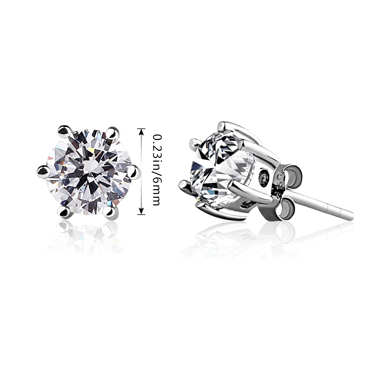 B.Catcher 925 Sterling Silver Round Cut Cubic Zirconia Stud Earrings Sets