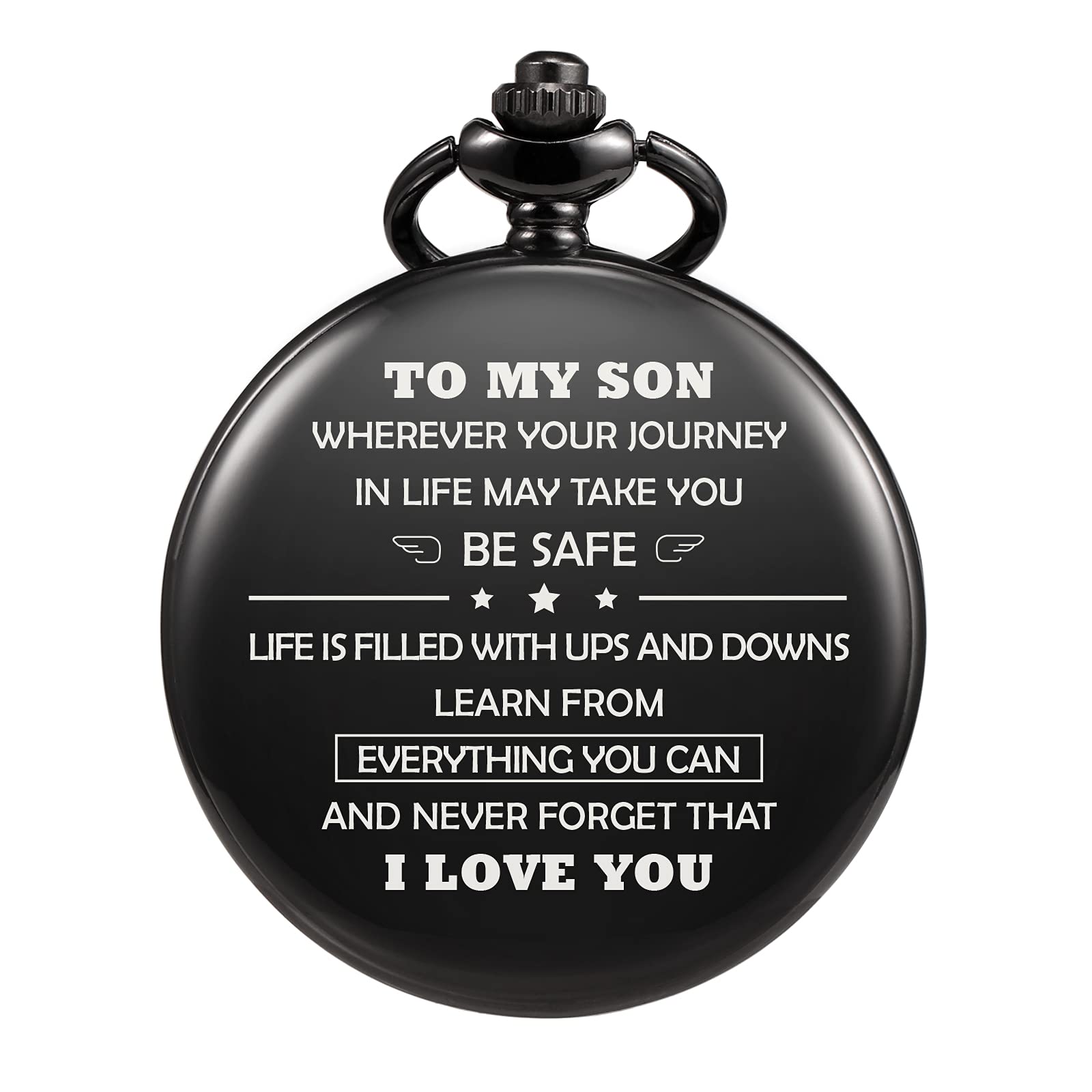 TREEWETO to My Son Quartz Black Pocket Watch - Graduation Gifts for Him - Personalized Engraving Customized Gift for Son Husband Dad Bestman Grandson