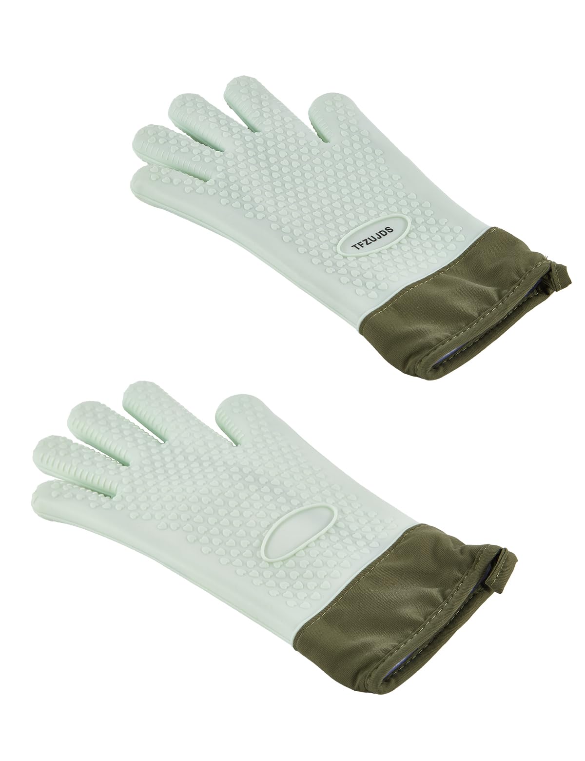 Photo 1 of Silicone Oven Mitts with Five-Finger Design, Extended Cuff & Soft Cotton Lining – Heat Resistant, Waterproof, Non-Slip Oven Gloves for Baking, Cooking, Grilling, Safe Grip on Hot Cookware - Green