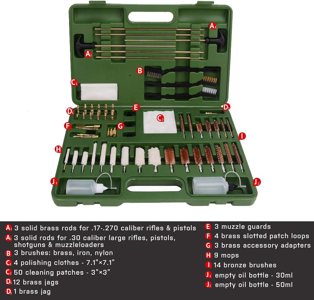 GLORYFIRE Universal Gun Cleaning Kit Hunting Rifle Handgun Shot Gun Cleaning Kit for All Guns with Case Travel Size Portable Metal Brushes : Sports & Outdoors