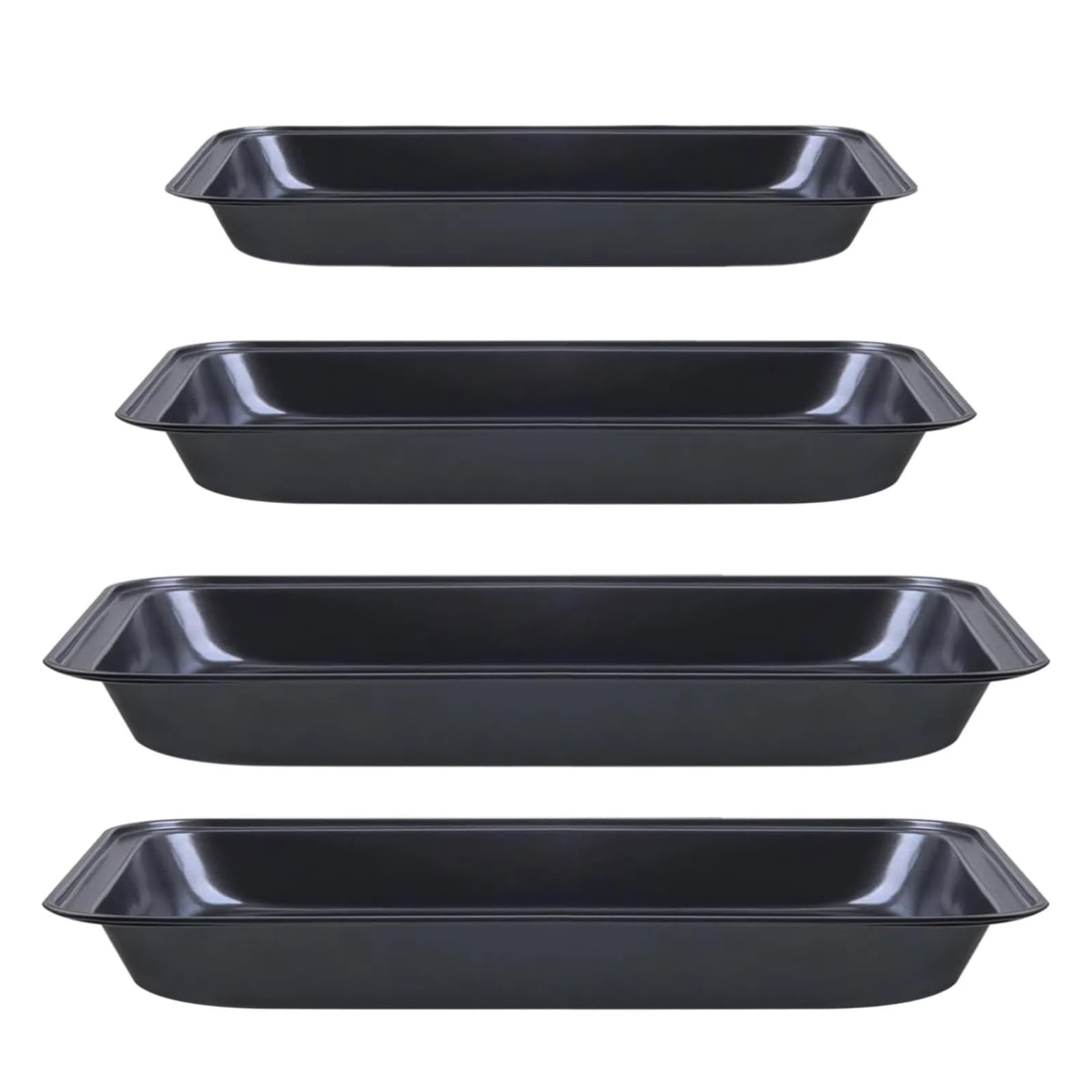 NANONAN 4 Pack Non Stick Oven Baking Tray, Heavy Duty Black Carbon Steel Cooking Oven Trays, Deep Roasting Tins Pans Suitable for Baking Pastry Cake Chicken Wings
