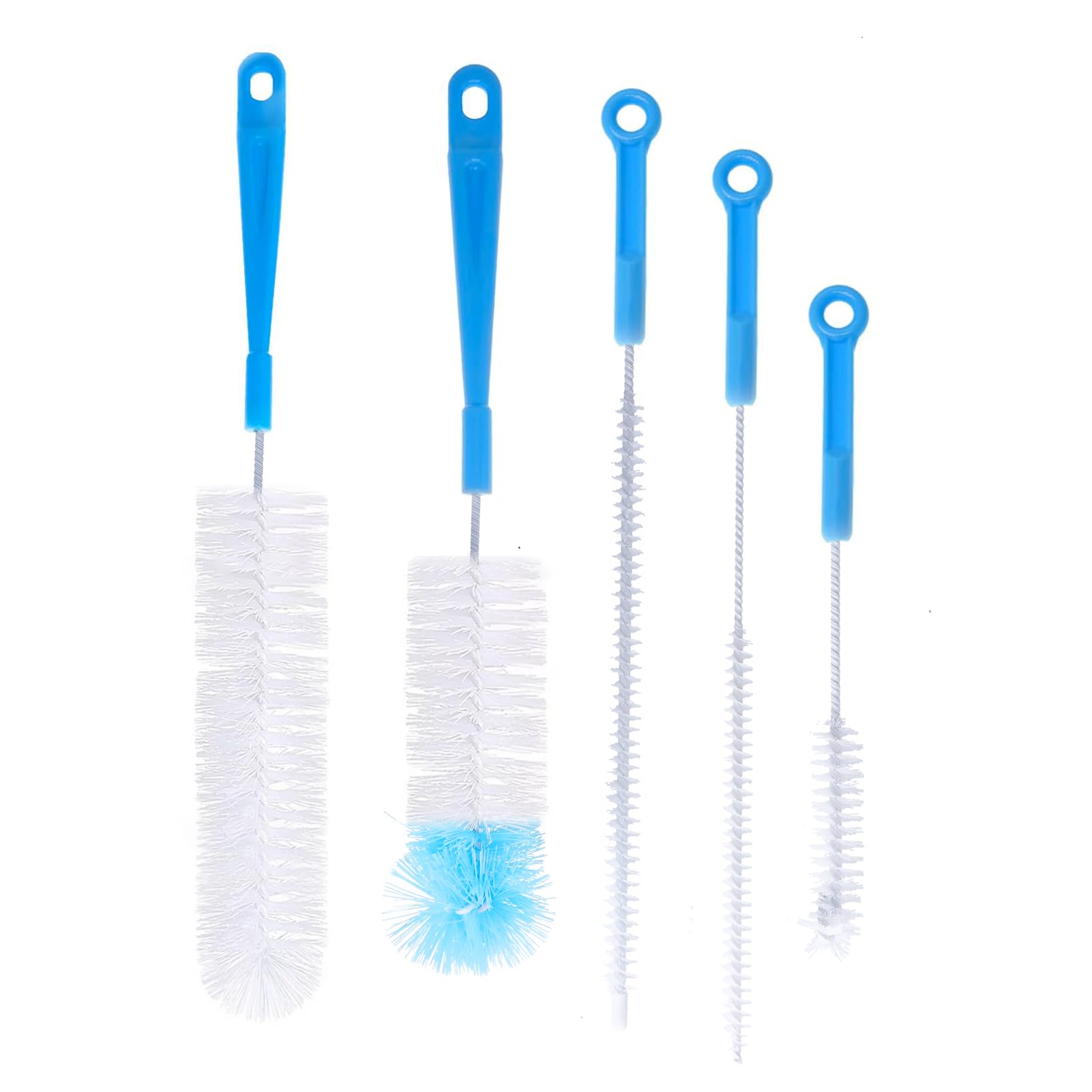 Cleaning Bottle Brush Set 5 Pcs Reusable Washable Baby Bottle Cleaner Brush with Long Handle for Water Bottles Baby Bottles Straws Tumblers Wine Decanters and Flask(Blue)