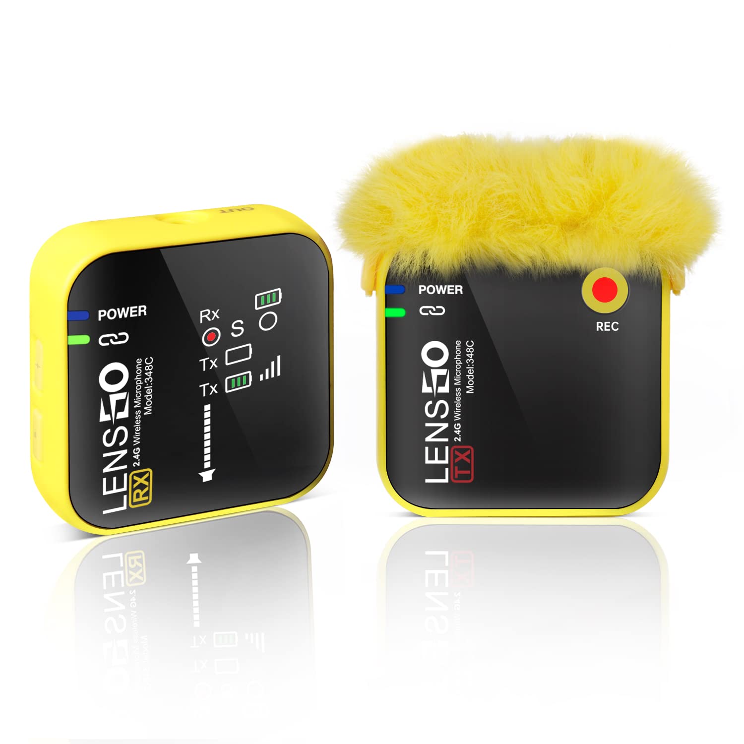 LENSGO 348C 2.4G Wireless Lavalier Microphone System, TF Card Slot Compact 1 Transmitter and 1 Receiver Wireless Lapel Lav Mic for iPhone Smartphone Camera Vlog YouTube Interview Video Camcorder Y-