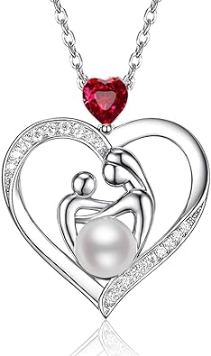 mother and child necklace with birthstones