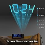 ROCAM Radio Alarm Clock Projector Ceiling Wall Digital USB C Temp Humidity view 3