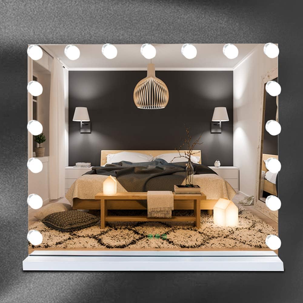 Hollywood Makeup Mirror Large Vanity Mirror with 17 Lights Dimmable LED Bulbs Touch Control Design Cosmetic Mirror for Bedroom Dressing Room(70 * 55cm)