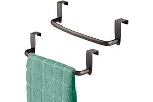 mDesign Steel Metal Wire Over Cabinet Towel Rack Storage Organizer - Hang on Cabinet or Door - Towel Bar Holder for Kitchen - Holds Hand Towels, Washcloths - Spira Collection, 2 Pack, Bronze