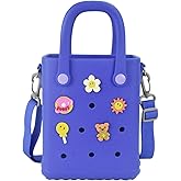 Mini Rubber Beach Bag with Strap & Charms, Waterproof EVA Beach Bag for Girls, Small Rubber Tote Bag for Women