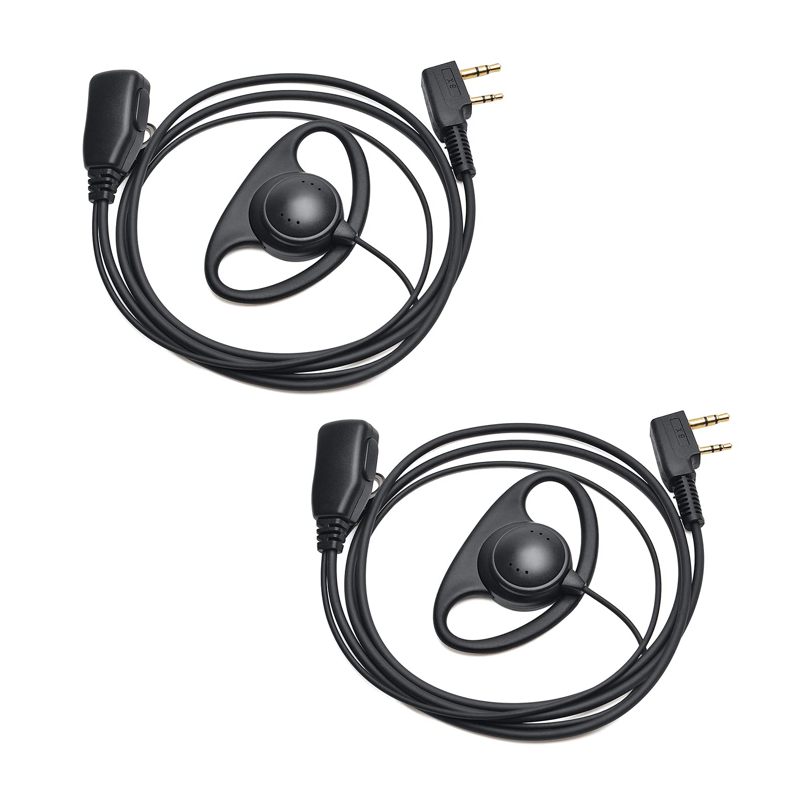 UAYESOK D Shape Security Earpiece Radio 2 Pin Bodyguard Headset with PTT Mic for Walkie Talkie Baofeng Kenwood TK-2107 TK-3501 Midland G10 Retevis RT24 RT22 RT27 Two Way Radio (2 Pack)