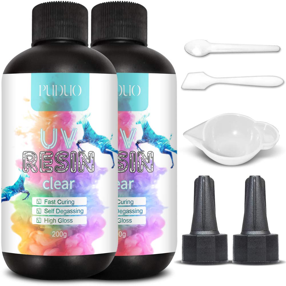 Puduo UV Resin Kit Clear Crystal for Jewelry Making 400g, Hard Type UV Epoxy Resin Glues Craft Kit for Molds with Starter Tool Kit