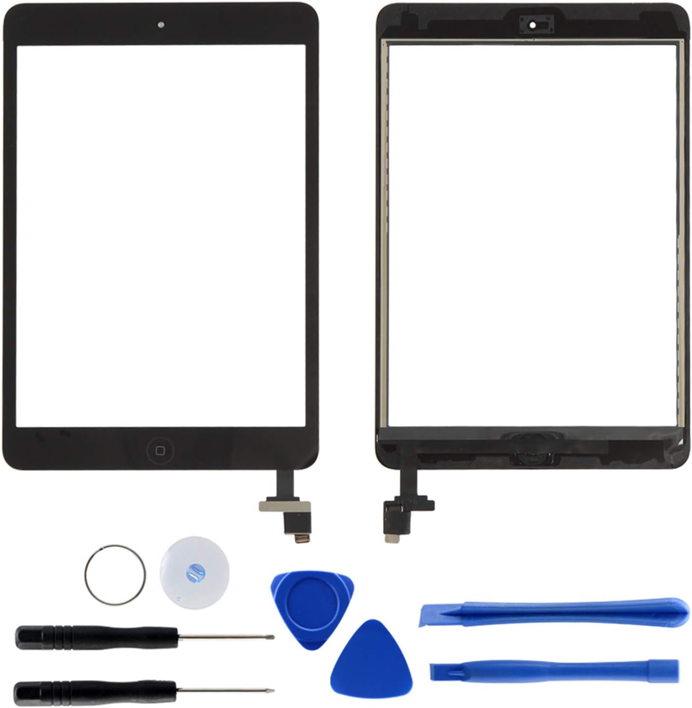 Digitizer Replacement for iPad Mini 1 2, Touch Screen Repair Assemble for A1432 A1454 A1455 A1489 A1490 A1491 with Home Button & IC Chip & Pre-Install Adhesive and Pry Toolkits