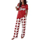 CHICME Womens Pajamas Sets 2 Piece Short Sleeve Lounge Set Printed Loose Pants Pj Sets Loungewear Set