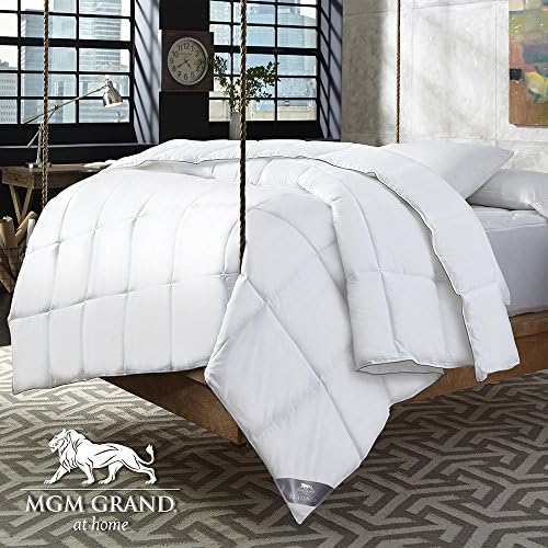 MGM Grand Hotel Official at home Platinum Collection White Natural Down Comforter - All Cotton Down Proof Fabric with 600 Fill Power Premium White Down, All Season Medium Warmth (Full / Queen)